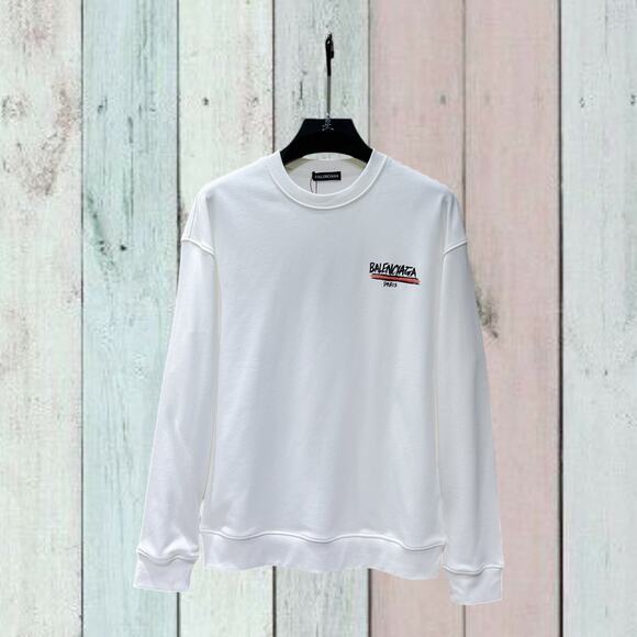 Balenciaga White Round Neck Long Sleeve T-Shirt - Picture 1 of 4
